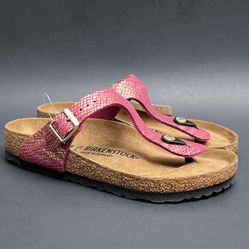 Birkenstock Women's Shiny Python Gizeh Toe-Post Sandals Fuchsia