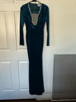 Express Teal Velvet Pearl Trim Maxi Dress