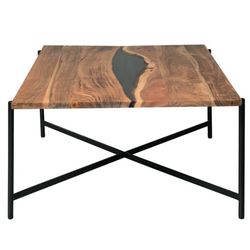 Kinden Industrial Solid Wood Acrylic Rectangular Coffee Table - 18”Hc48”Lx32”W