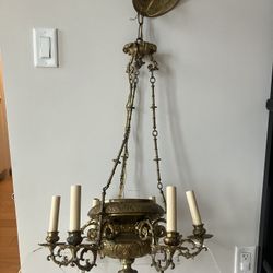 Important 6 Arm Bronze Chandelier Good Wiring  Excellent Condition