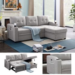 SOFA SECTIONAL SLEEPER LIGHT GREY 83”Long