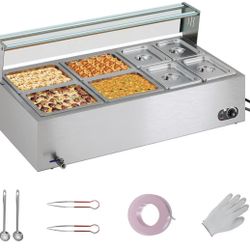 Brand New In The Box- Jocisland 8-Pan 72QT Commercial Food Warmer, 1500W, Stainless Steel with Glass Lid & Food Tongs, 86-185°F Adjustable Heat for Ca