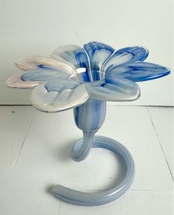 Lavorazione Arte Murano Glass Flower Blue Bud Vase From Italy