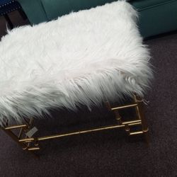 Gold & White Faux fur Ottoman Bench