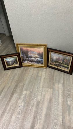 Set of 3 Thomas Kinkaid Paintings/ Framed Wall Art w/ Certificates of Authenticity
