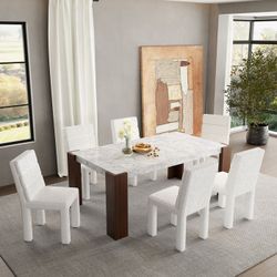 Hettie Dining Table W/Engineeed Stone Top 7pc Set 