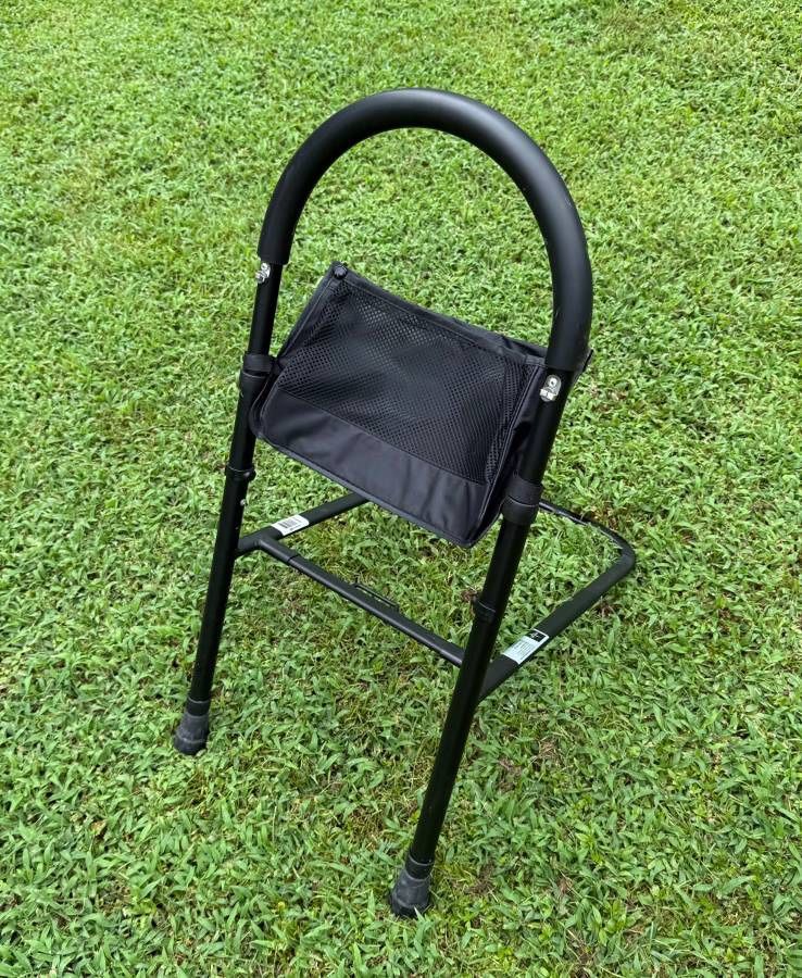 Medline MDS6800BA Adjustable Height Stand Up Aid Bed Assist Bar Rail With Storage Pocket For Elderly Adults