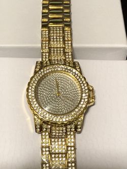 Men’s 14 kt gold plated diamond rhinestone Miami cuban iced out watch watch