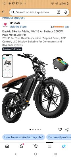 SISIGAD Fat Tire Electric Bike 48V 2000W
