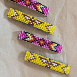 3 Sets Of Native American Beaded Barrettes 