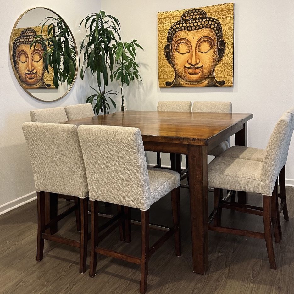Solid Wood Dining Table & Newly Reupholstered Chairs