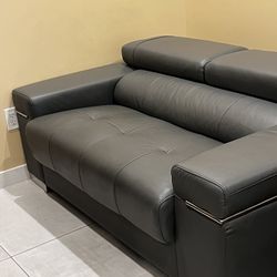 Dark Grey Leather Love Seat