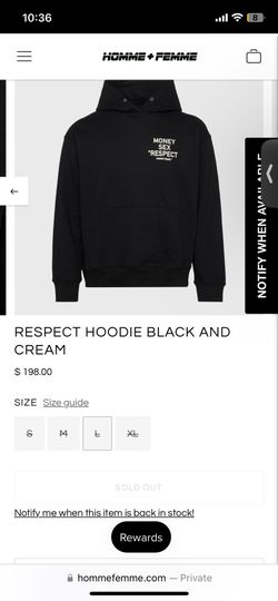 Homme Femme "Money Sex Respect" Pullover Hoodie (Brand New, NWT) Black Size L