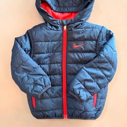 Boys Nike Hooded Puffer Jacket – Size 2T – Navy/Red