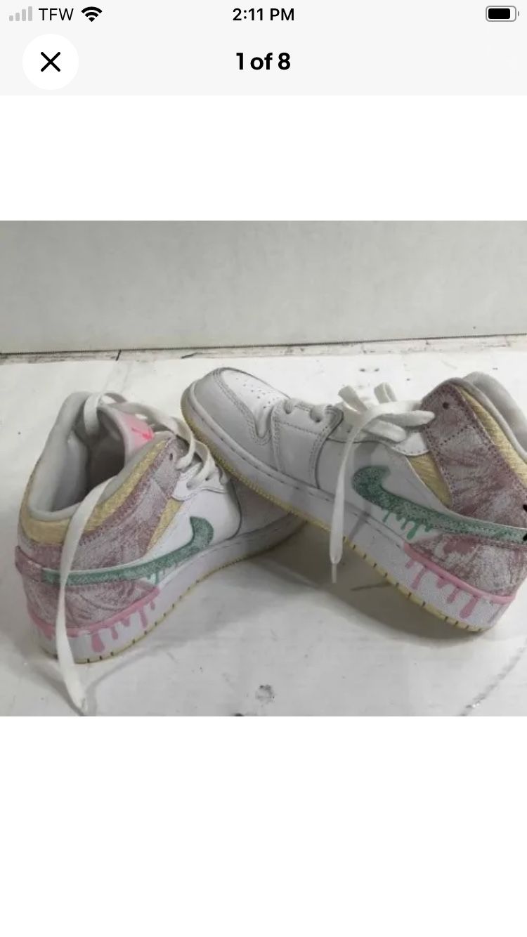 Nike Air Jordan 1 Mid SE GS Paint Drip Ice Cream Pink DD1666-100 Youth Size 4Y