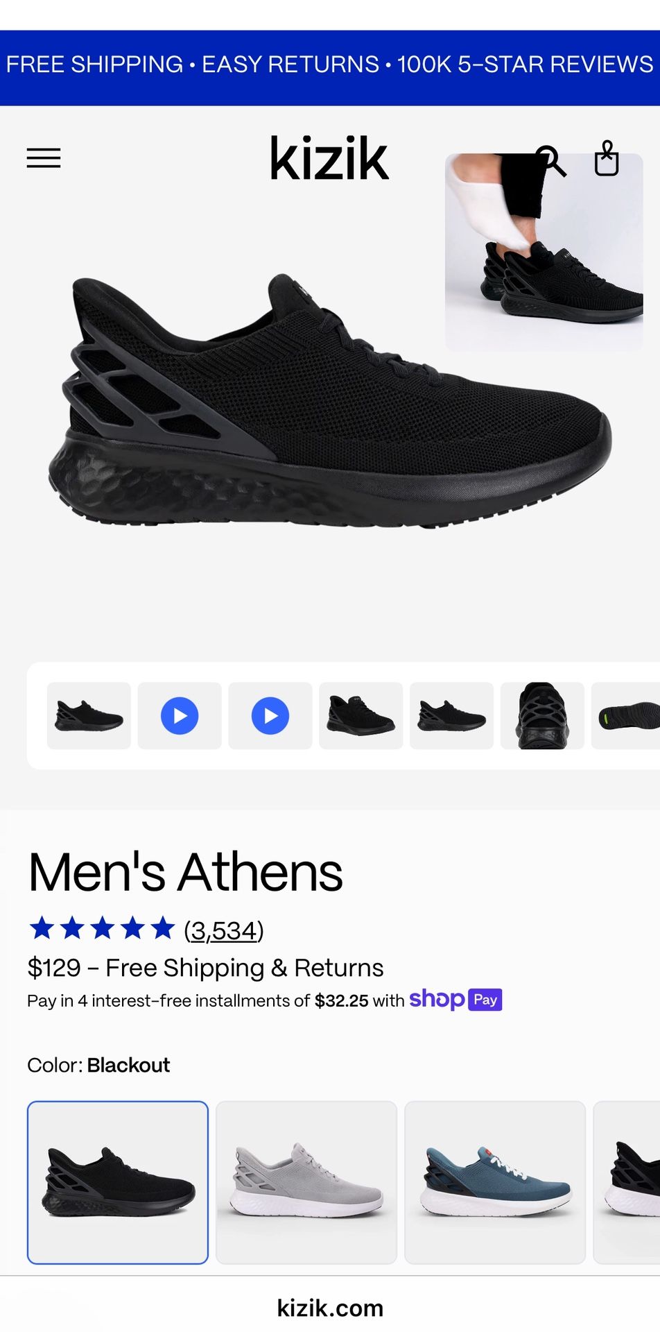 Brand New Kizik men’s Athen’s Shoes