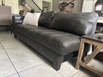 Dark Brown Leather Sofa with Contrast Stitching