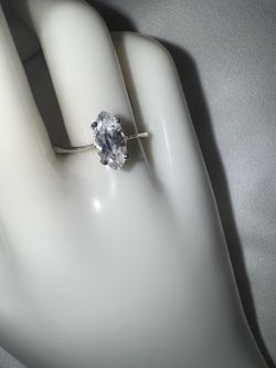 Vintage 2 Ct Sterling Marquise Cut CZ Diamond Solitaire Engagement Ring, size 8