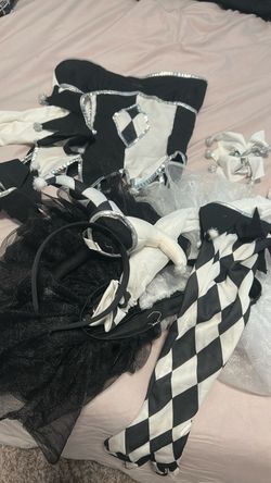 Black and White Harlequin Jester Costume Set