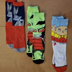 3 Pair of Cumfy Comfortable Cartoon Character Crew Fit Socks Brand New