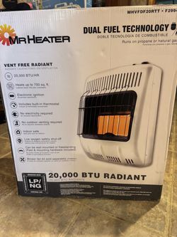 New In Box Dual Fuel Mr Heater Propane Or Nat Gas. 20,000 btu.
