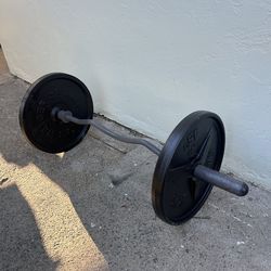 EZ Curl Bar w/ 45 lb Plates – Home Gym Weight Set Bundle