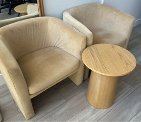 2 Vernon Upholstered Chairs + Table Set - Used & in great condition