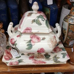 Vintage Ceramic Bowl With Lid And Platter