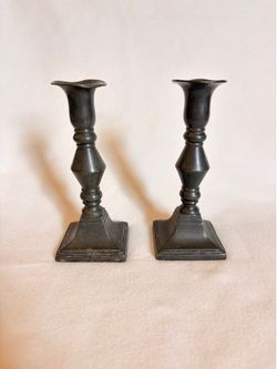 Antique Brass Candle Stick Holder Pair with dark patina- 6.5” tall