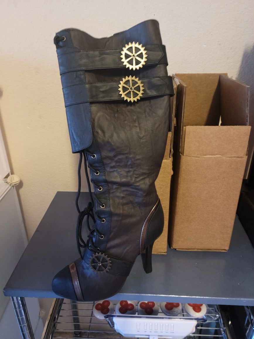 Ellie Shoes Women's 420 Quinley 4" Knee High Steampunk Boot with Laces