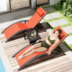 3 pcs Poolchairs Patio Chaise Lounge Set with Headrest