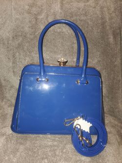 La Terre Dark Blue Handbag Gem Clasp Excellent Condition Vegan