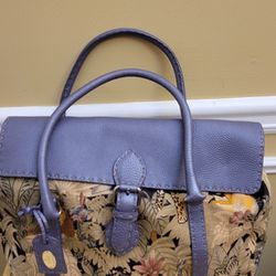 Fendi Selleria Metallic Purple Leather And Canvas Safari Print Handbag 
