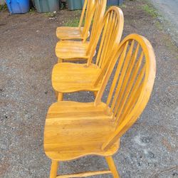 4 Oak Dining Table Chairs/Set/Solid Wood/Farmhouse/Rustic/Distressed/Shabby/Heavy/Clean/Rare/Windsor Design/Came Originally With Pedestal Table