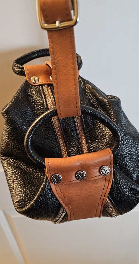 VALENTINA Convertible Backpack Hand Bag Black & Brown Real Leather MADE IN ITALY