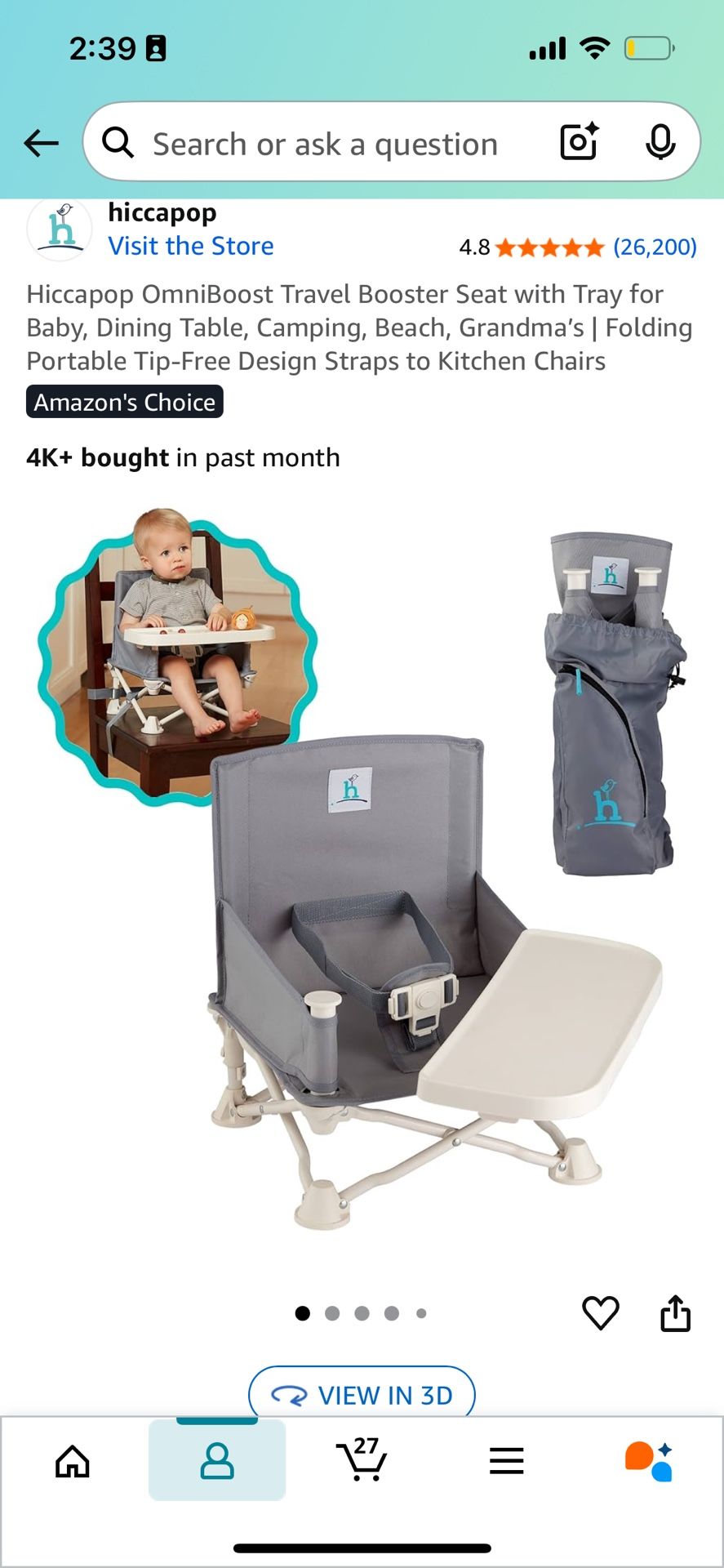 Hiccapop OmniBoost Travel Booster Seat with Tray