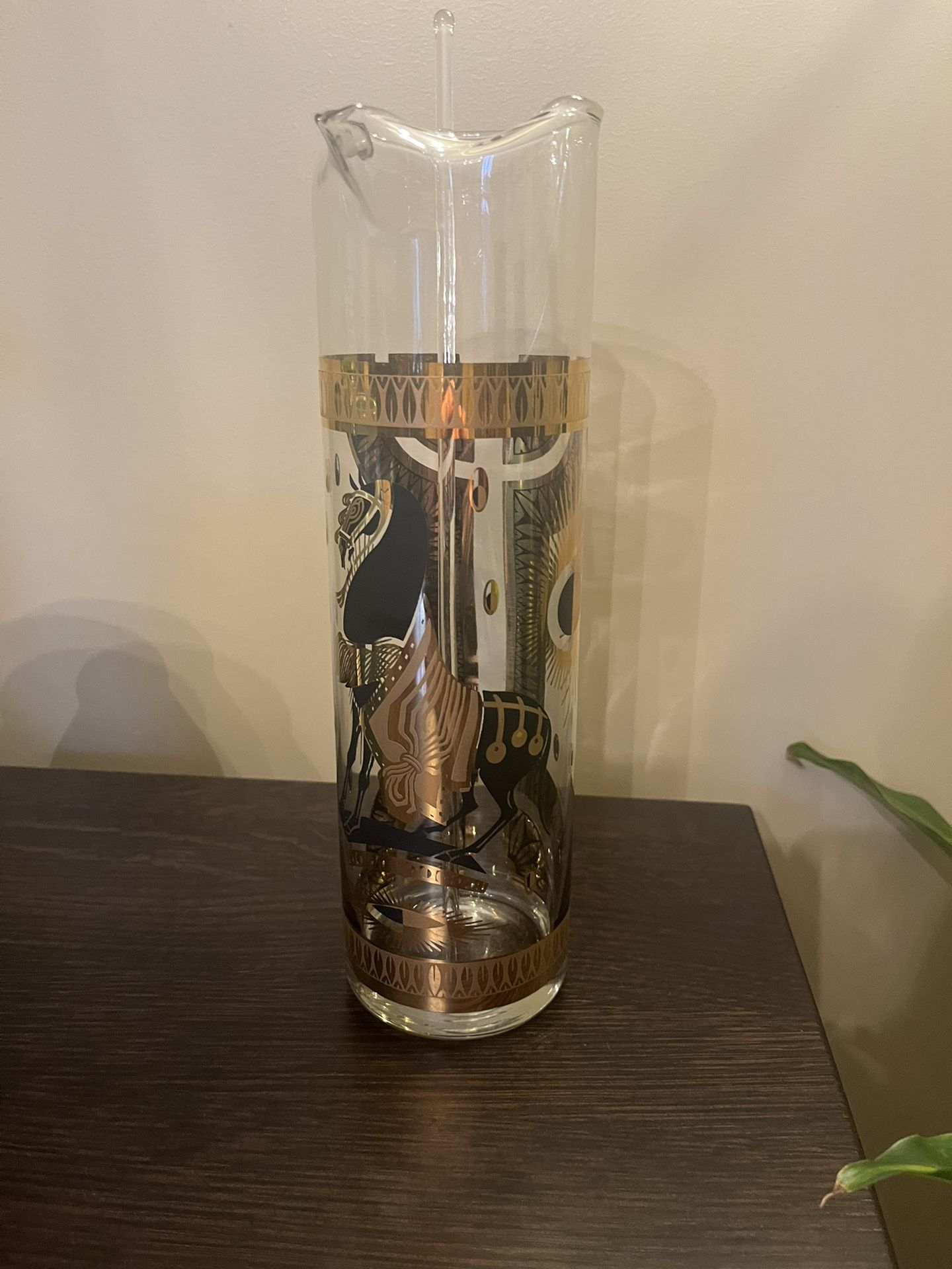 Vintage FRED PRESS Trojan Horse Black Gold Cocktail Pitcher MCM Barware