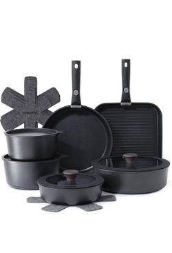 New SENSARTE 17 Piece Pots and Pans Set, Nonstick Detachable Handle Cookware, Induction Kitchen Cookware Set with Removable Handle, Healthy Non Stick