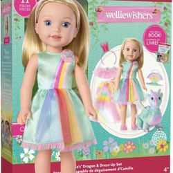 American Girl WellieWishers 14.5-inch Camille Doll Playset with Crisella The Dragon, Doll Dress and Accessories, and Storybook, for Ages 4+