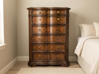 Vintage Style 6-Drawer Tallboy Chest of Drawers - Ornate Serpentine Front