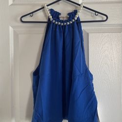 Brand New Royal Blue Pearl Halter Tops Sizes L & XL  Juniors $5.00 each 
