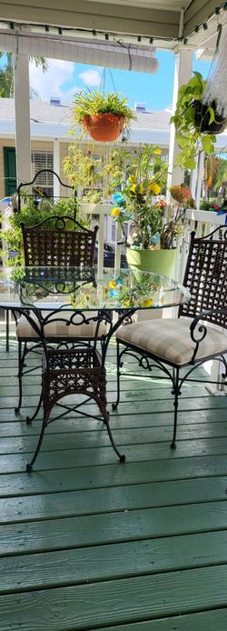 Wrought Iron Glass Top Patio Table and Chairs