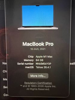 MacBook Pro M1 MAX 64gb ram, 1TB drive 16 inch