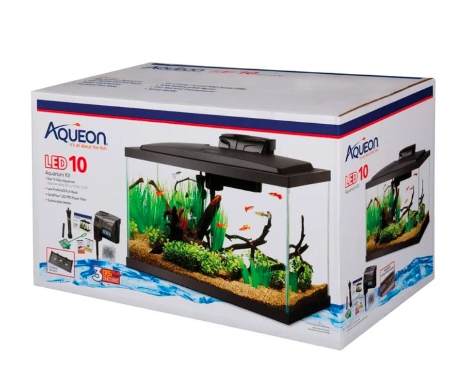 Aqueon Aquarium Fish Tank Starter Kit with LED Lighting 10 Gallon Fish Tank