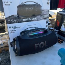 New FOL PRO Portable Bluetooth Speaker (Model: FS-R208).  Audio Power: 100W + 30W + 30W output. Waterproof Rating: IPX6 water-resistant design.