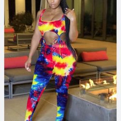 Charming Color tie dye tie jumpsuit