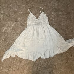 Hem & Thread large Dress Cream Crochet Flair Lined white