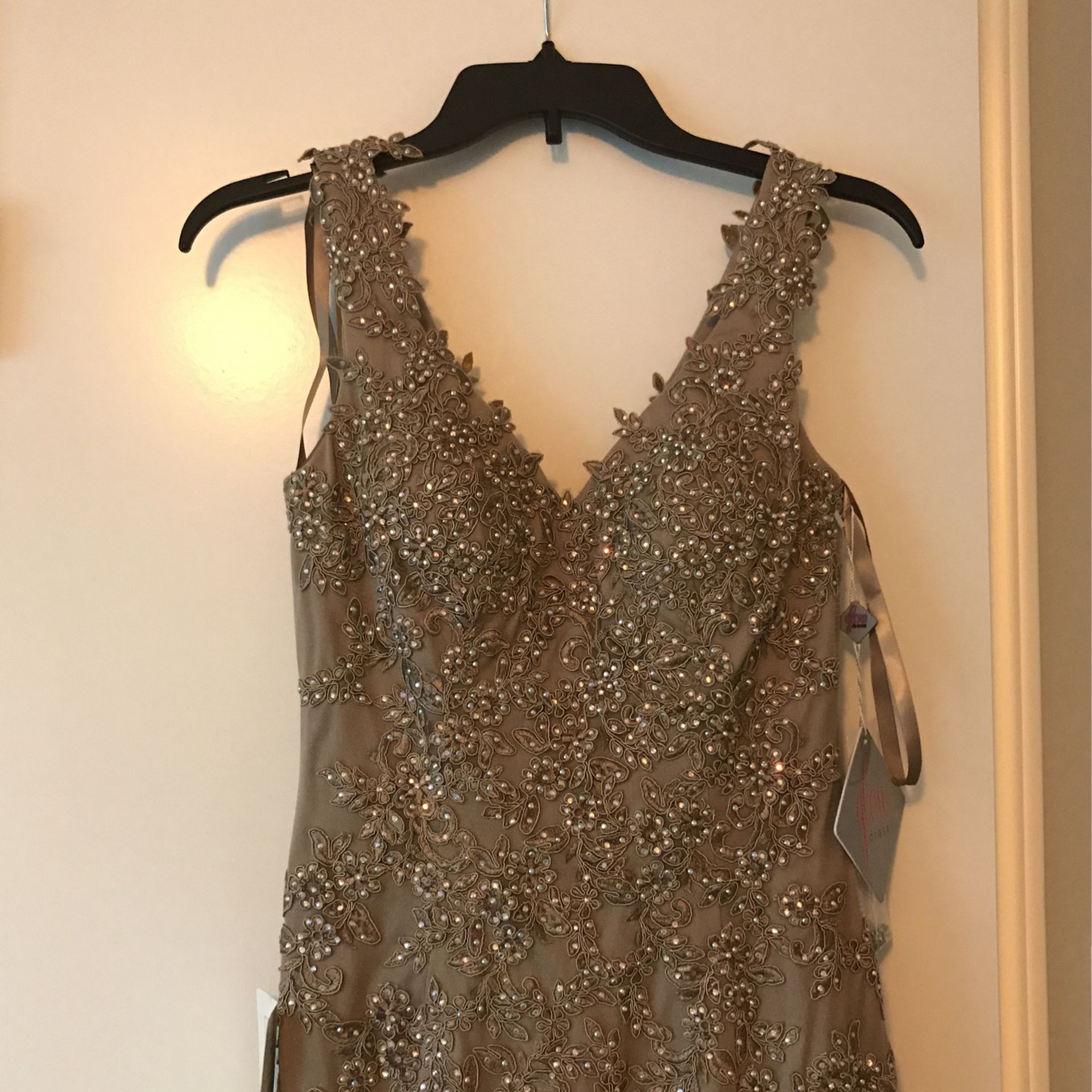 Taupe Beaded Lace Mermaid Gown