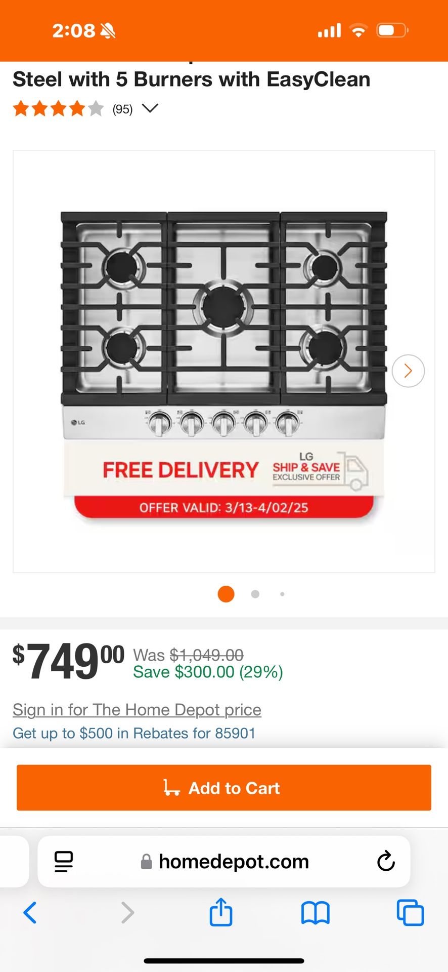 LG 30 inch Gas Cooktop in Stainless Steel with 5 Burners with EasyClean (BRAND NEW)