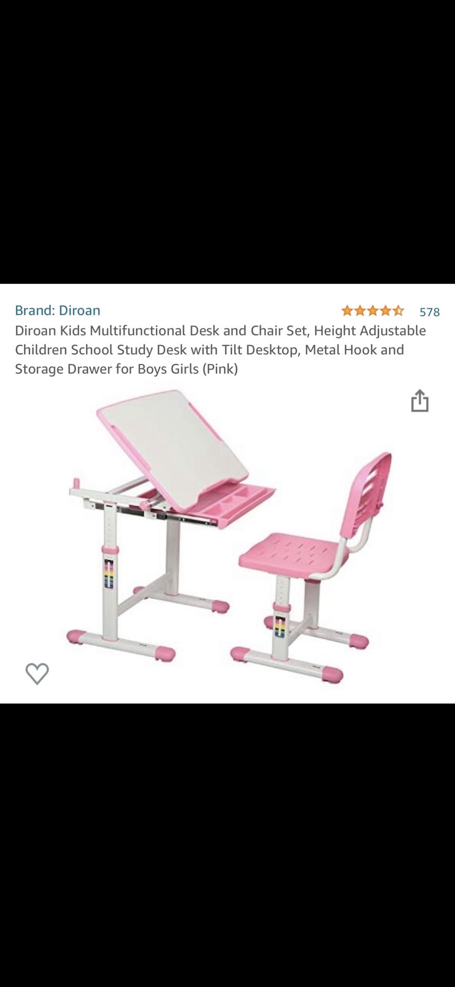 Kids Pink Adjustable Desk